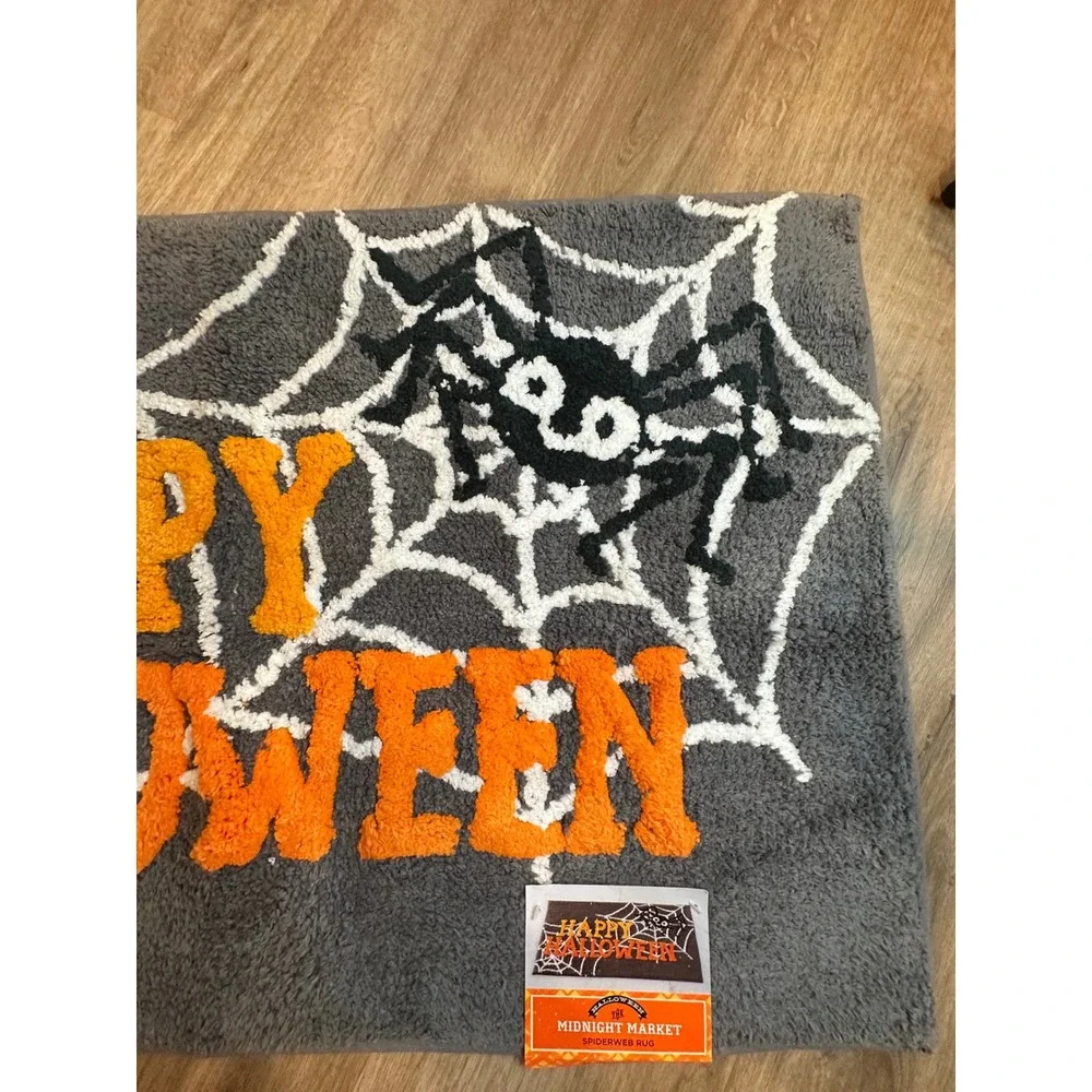The Midnight Market Spiderweb Rug 20x30 Grey Happy Halloween Spooky Decor NWT